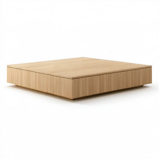 Kwadratowy stolik kawowy z płyty MDF w kolorze jasnego dębu, 100 x 100 x 25 cm