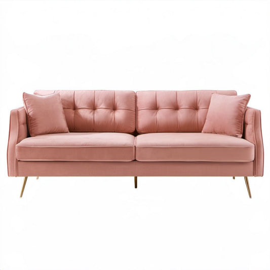Trzyosobowa sofa różowa z poliestru aksamitnego 210 x 85 x 86 cm