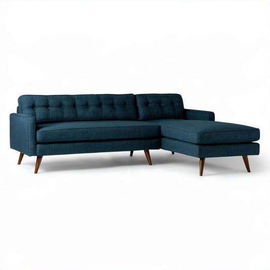 Granatowa sofa narożna z szezlongiem w kształcie L z tkaniny, 260 × 160 × 84 cm