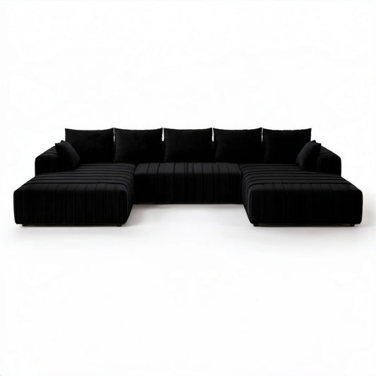 Czarna modułowa sofa w kształcie U z poliestru, 7-osobowa, 330 x 170 x 72 cm