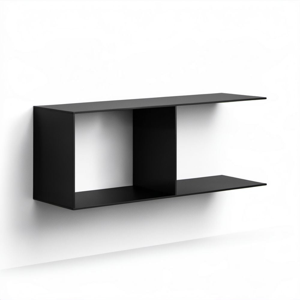 Czarna półka ścienna z płyty MDF 100 x 30 x 35 cm z 2 otwartymi wnękami