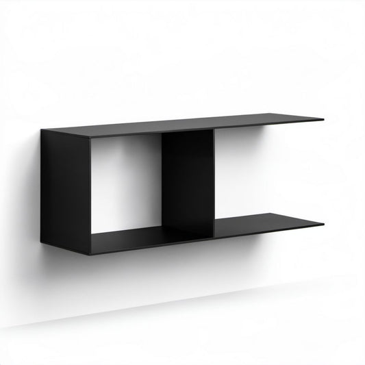 Czarna półka ścienna z płyty MDF 100 x 30 x 35 cm z 2 otwartymi wnękami