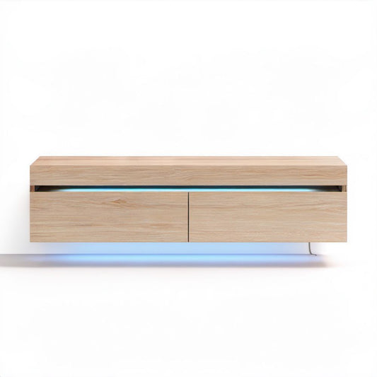 Wisząca szafka RTV drewniana z oświetleniem LED, 180 × 40 × 40 cm, jasny dąb
