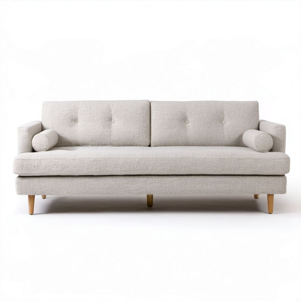 Sofa 3-osobowa beżowa z tkaniny z 2 wałkami, 220 × 90 × 85 cm