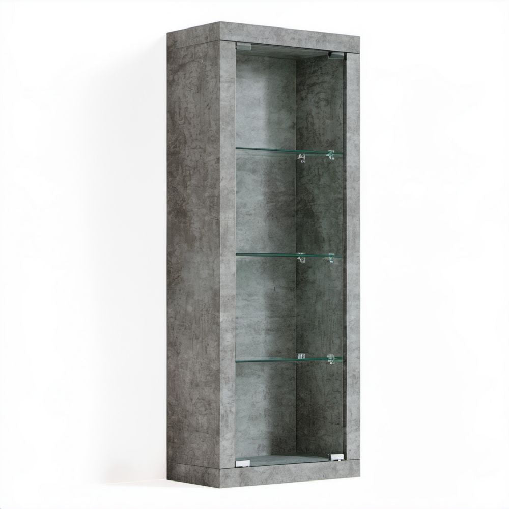 Witryna szara z płyty laminowanej i szkła hartowanego 60 x 35 x 190 cm