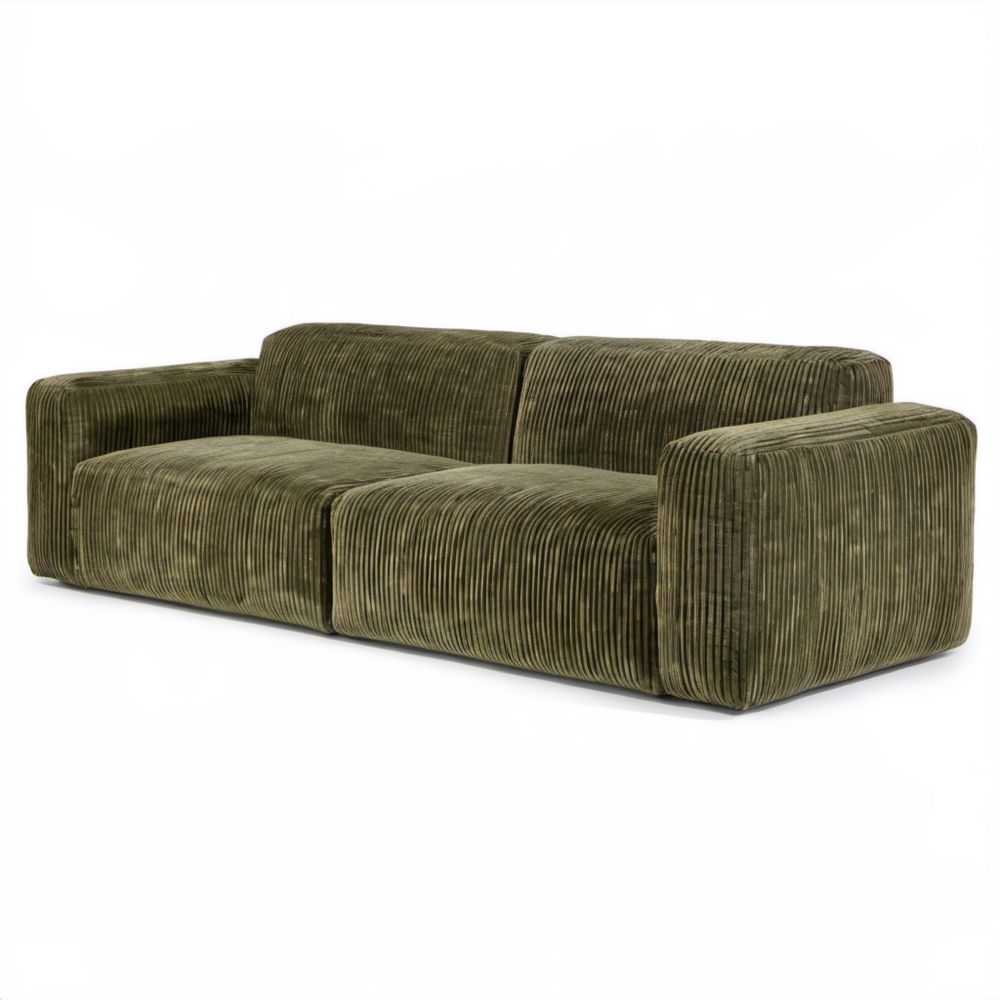 Trzyosobowa sofa sztruksowa z poliestru oliwkowozielona 220 × 100 × 70 cm