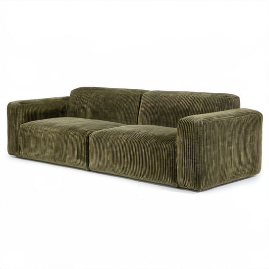 Trzyosobowa sofa sztruksowa z poliestru oliwkowozielona 220 × 100 × 70 cm