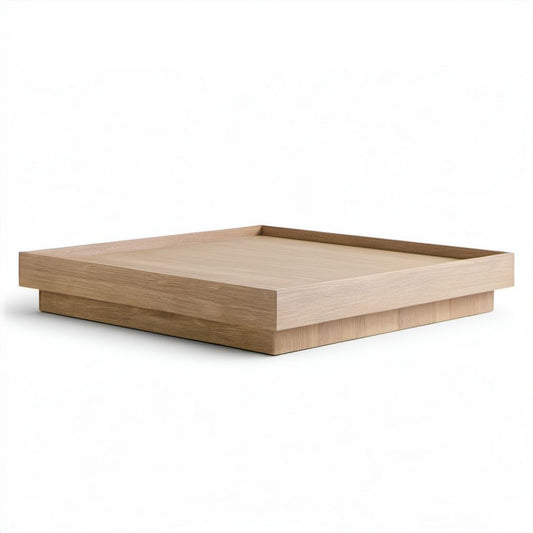 Kwadratowy stolik kawowy z płyty MDF w kolorze jasnego dębu, 100 × 100 × 18 cm