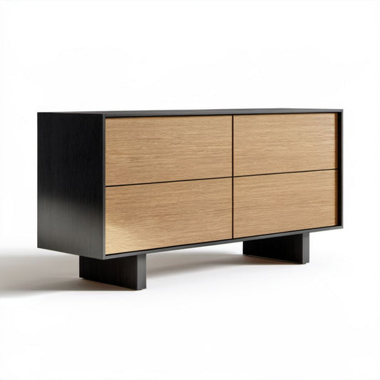 Kredens MDF z 4 drzwiami, czarno-dębowy, 160 × 45 × 85 cm