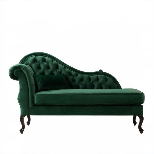 Ciemnozielony szezlong tapicerowany aksamitem 170 × 70 × 90 cm