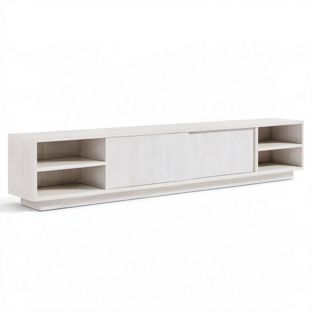 Szafka RTV z płyty laminowanej w kolorze bielonego dębu, 180 x 40 x 45 cm