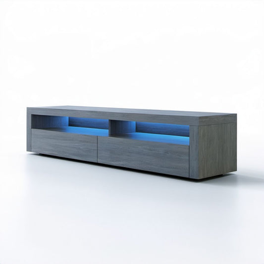 Szara szafka RTV z płyty MDF 160 × 40 × 45 cm z niebieskim oświetleniem LED