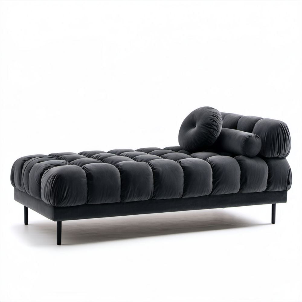 Pikowany szezlong tapicerowany aksamitem czarny 180 x 85 x 75 cm