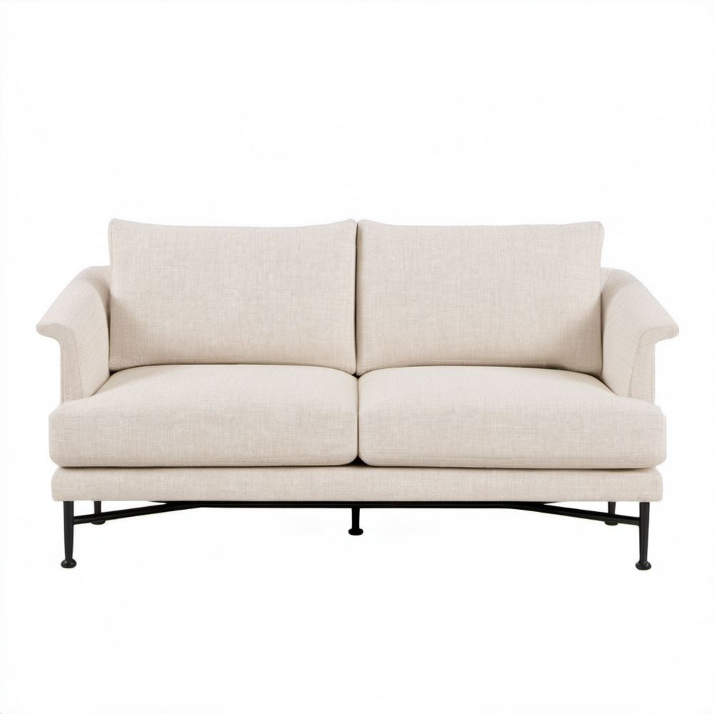 Kremowo-czarna sofa 2-osobowa z tapicerką poliestrową 160 x 88 x 85 cm