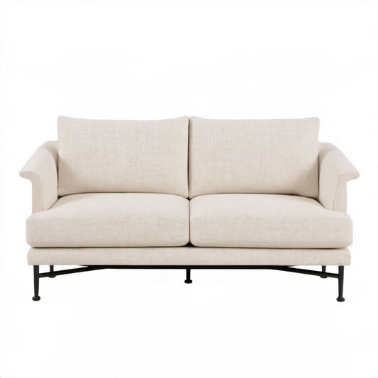 Kremowo-czarna sofa 2-osobowa z tapicerką poliestrową 160 x 88 x 85 cm