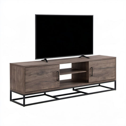 Szafka RTV brązowo-czarna z płyty laminowanej i stali, 140 × 40 × 50 cm