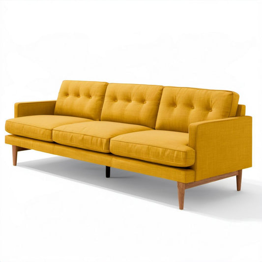 Sofa trzyosobowa musztardowa z tapicerką poliestrową, 213 x 86 x 84 cm