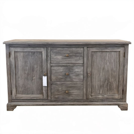 Kredens z litego drewna mango, szary, 140 x 45 x 90 cm, 2 drzwi i 3 szuflady