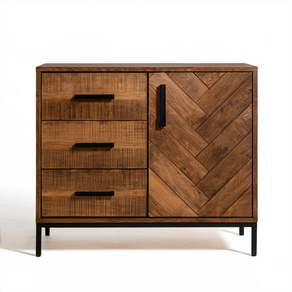 Komoda brązowa z drewna 100 × 40 × 85 cm, 3 szuflady i szafka