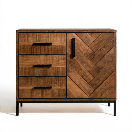 Komoda brązowa z drewna 100 × 40 × 85 cm, 3 szuflady i szafka