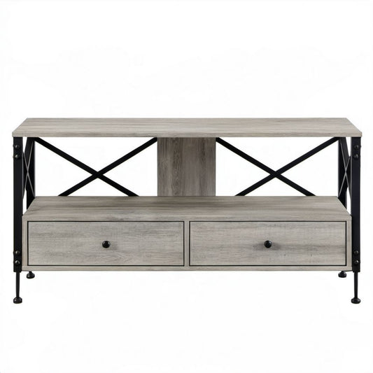 Industrialna szafka RTV szara z płytą MDF i stalowym stelażem, 120 × 40 × 60 cm