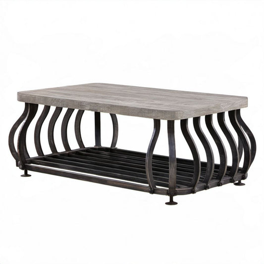 Prostokątny stolik kawowy z laminowanej płyty MDF i stali, szaro-czarny, 120 x 60 x 45 cm