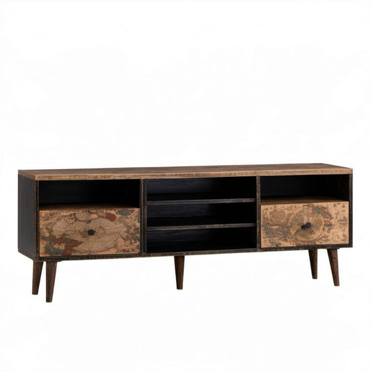 Drewniana szafka RTV z 2 szufladami brązowo-czarna 120 × 30 × 40 cm