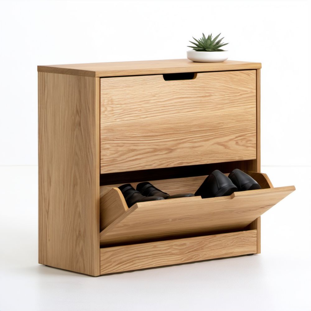 Szafka na buty z 2 uchylnymi komorami, MDF z fornirem dębowym, dąb naturalny, 80 × 30 × 95 cm