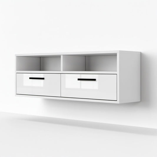 Wisząca szafka RTV z płyty MDF, biało-czarna, 140 x 40 x 50 cm